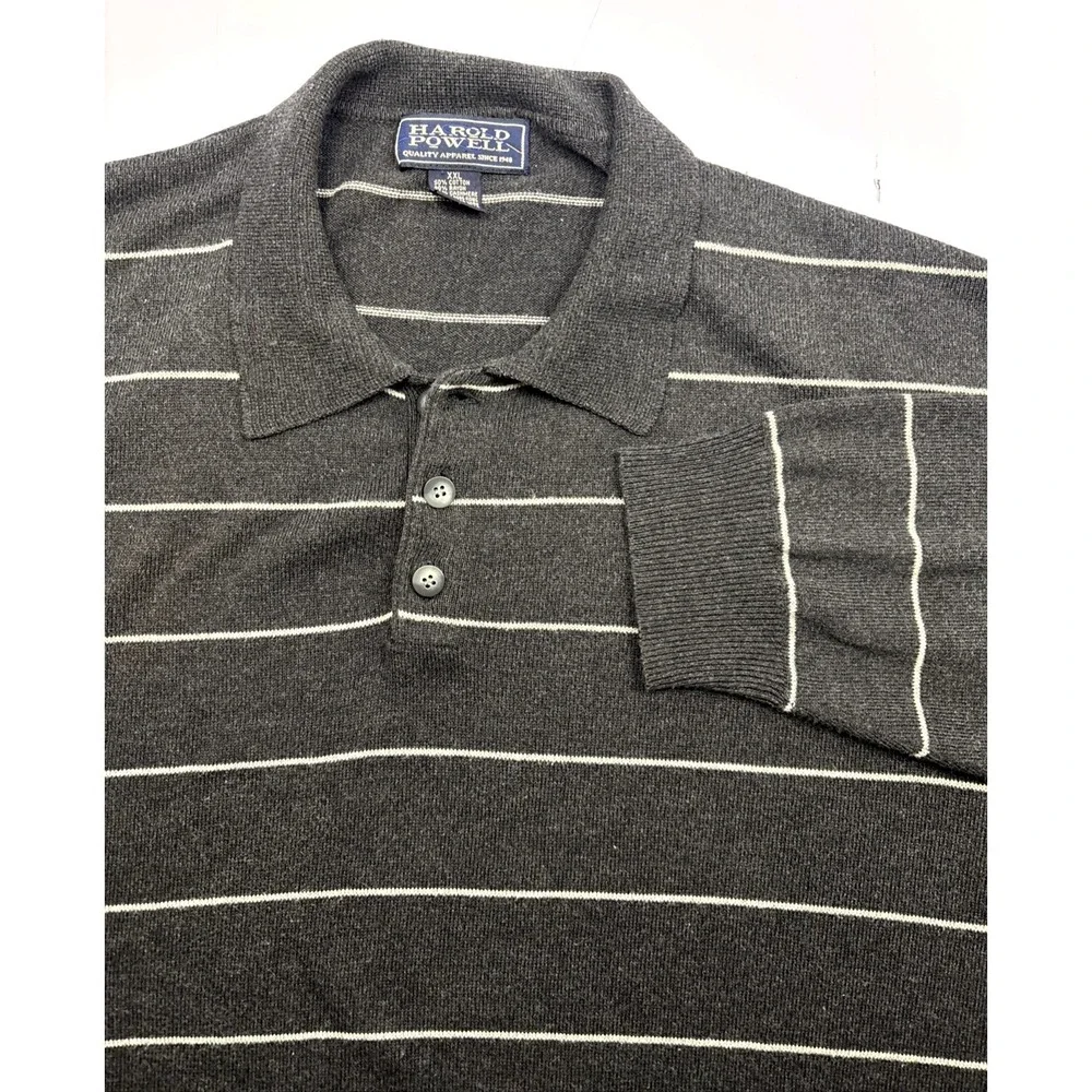 Vtg Harold Powell Cashmere Blend Grey Striped Sweater Mens‎ XXL Academia Soft